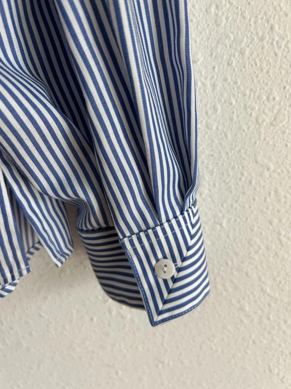 Foxcroft Blue and White Vertical Stripe Button-Down Shirt - Picture 6 of 9